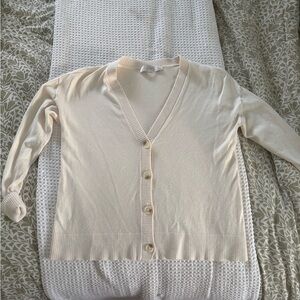 LOFT Cream Button-Up Cardigan